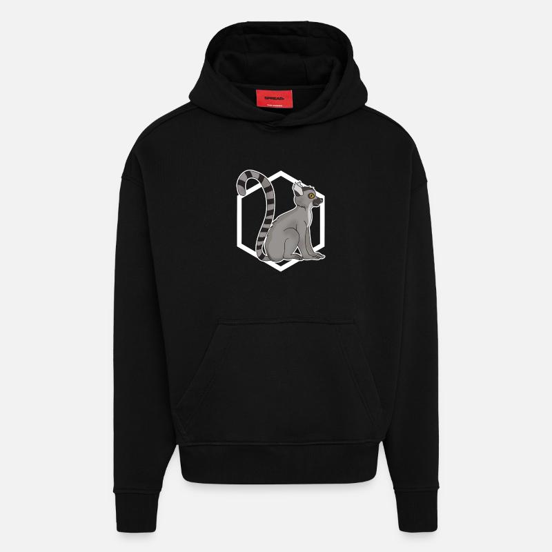 Lemur monkey - Hoodie- made by SPREAD - SOLID BLACK