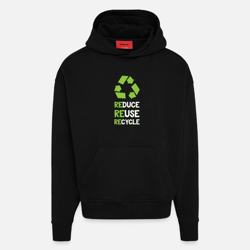 Recyclage de protection de l'environnement - Sweat à capuche bio épais oversize fabriqué en UE - SOLID BLACK