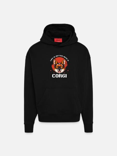 Amusement de bain pour les plongeurs corgi - Sweat à capuche bio épais oversize fabriqué en UE - SOLID BLACK