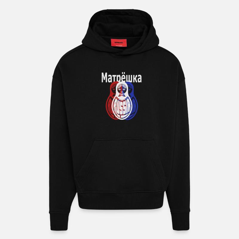 Matryoshka, russe - Sweat à capuche bio épais oversize fabriqué en UE - SOLID BLACK