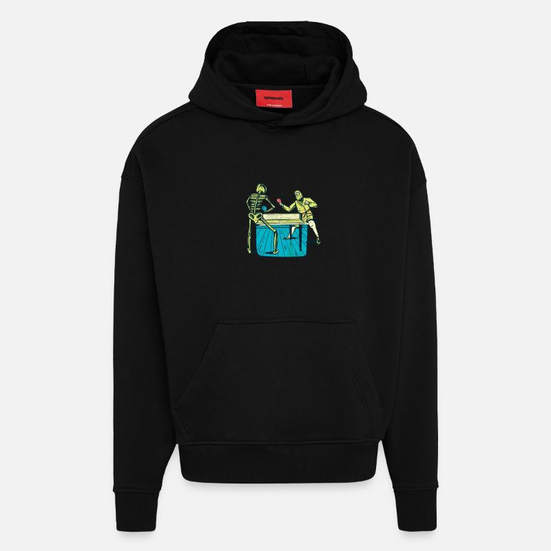 Table Tennis Skeleton Ninja - Sweat à capuche bio épais oversize fabriqué en UE - SOLID BLACK