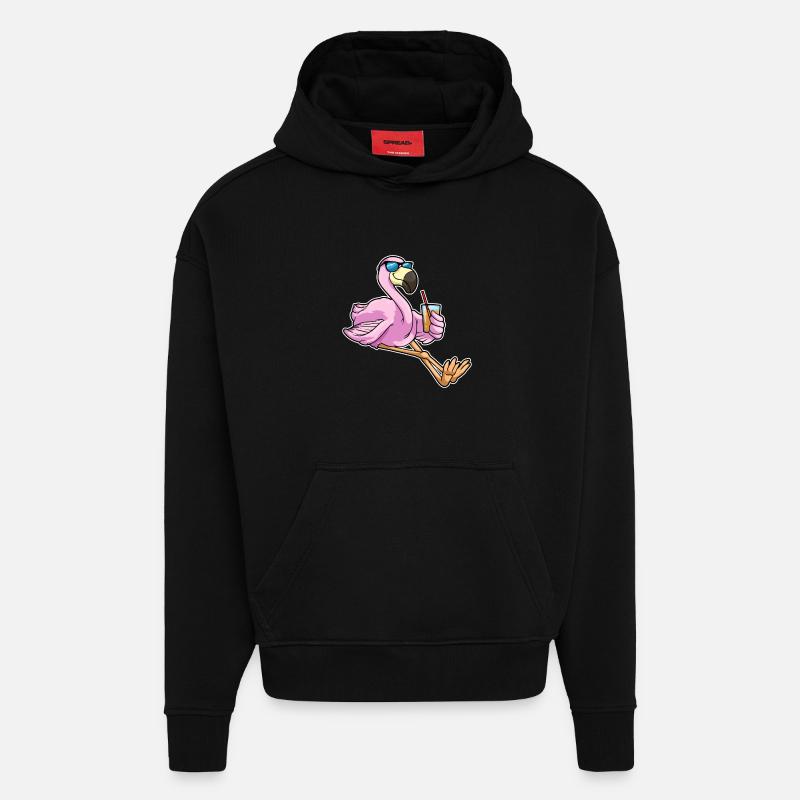 Flamingo mit Getränk mit Strohhalm - Hoodie- made by SPREAD  - SOLID BLACK