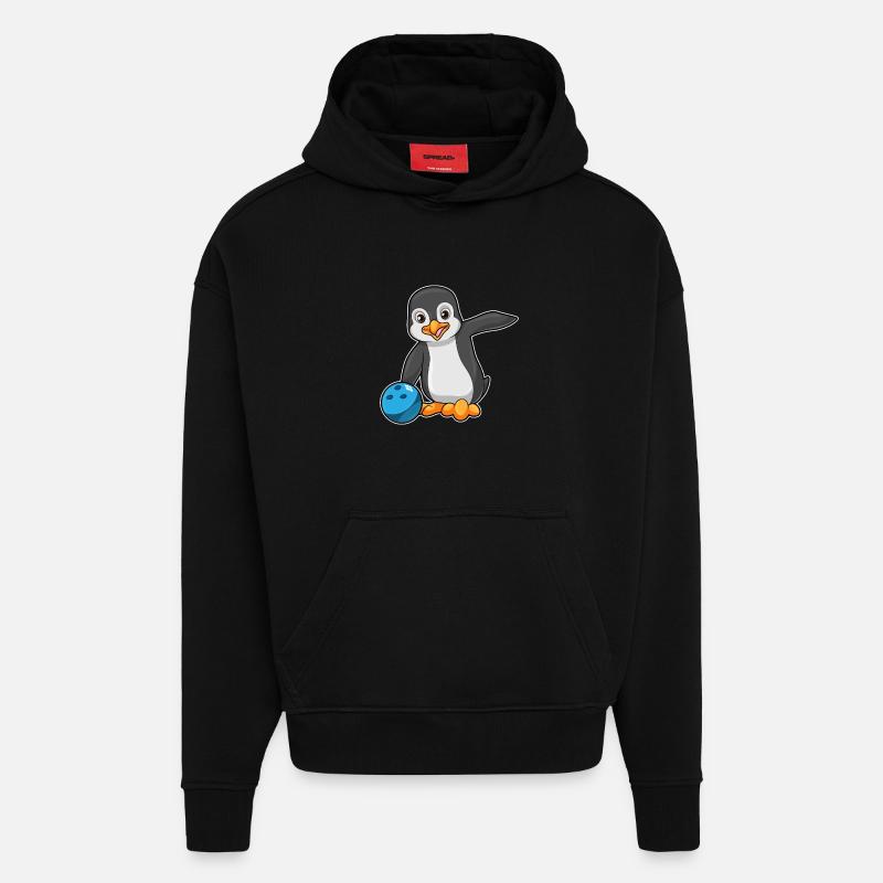 Penguin Bowling Boule de bowling - Sweat à capuche bio épais oversize fabriqué en UE - SOLID BLACK
