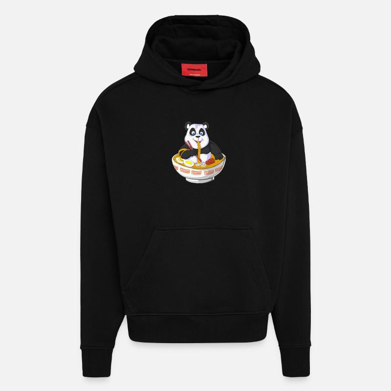 panda anime manger ramen - Sweat à capuche bio épais oversize fabriqué en UE - SOLID BLACK
