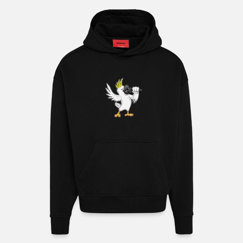 Perroquet en chanteur avec micro - Sweat à capuche bio épais oversize fabriqué en UE - SOLID BLACK