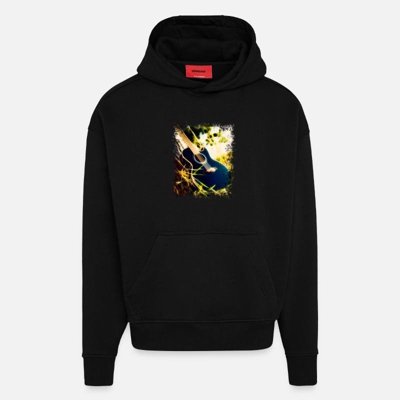 Guitare dans l’herbe - Sweat à capuche bio épais oversize fabriqué en UE - SOLID BLACK