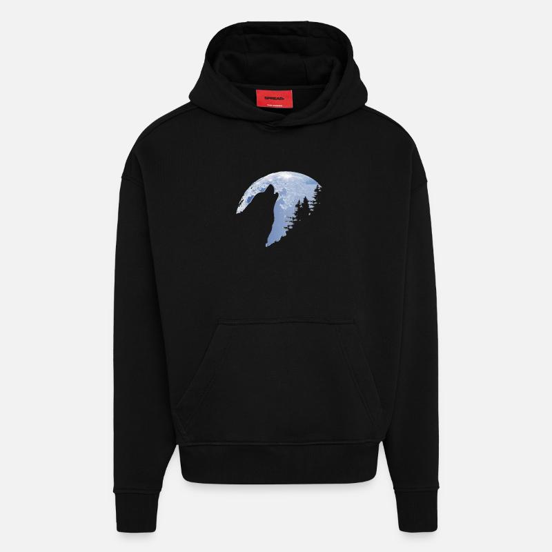 Wolf howls moon - Wolf's silhouette - Hoodie- made by SPREAD - SOLID BLACK