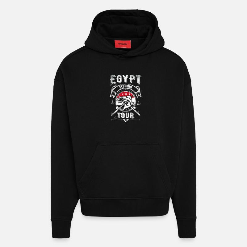 Excursion de pêche en Égypte - Sweat à capuche bio épais oversize fabriqué en UE - SOLID BLACK