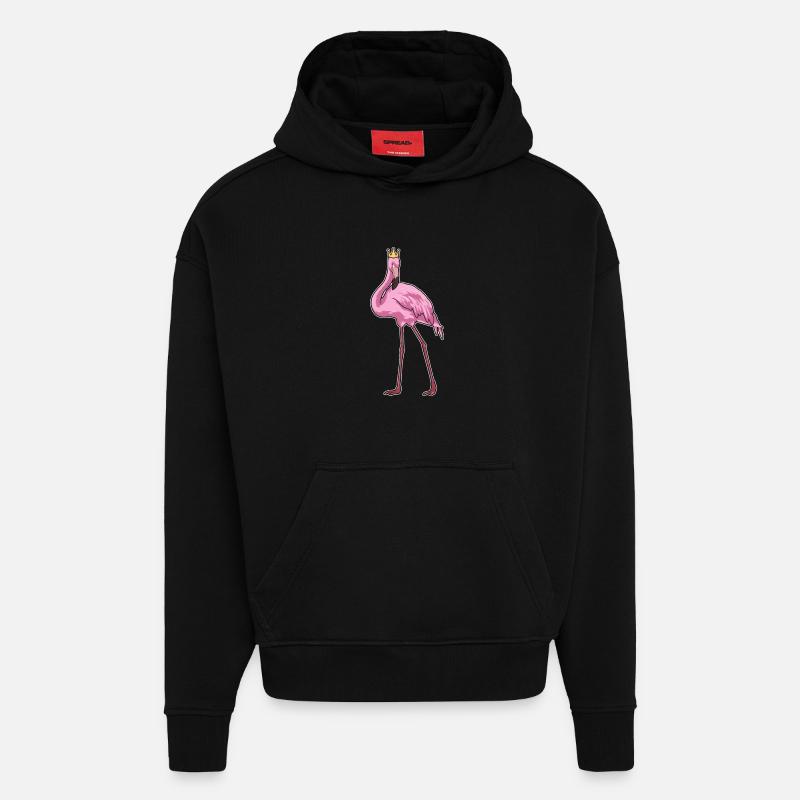 Flamant rose avec couronne - Sweat à capuche bio épais oversize fabriqué en UE - SOLID BLACK