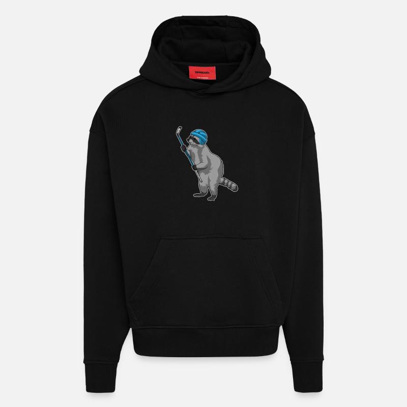Waschbär Eishockey Eishockeyschläger - Hoodie- made by SPREAD - SOLID BLACK