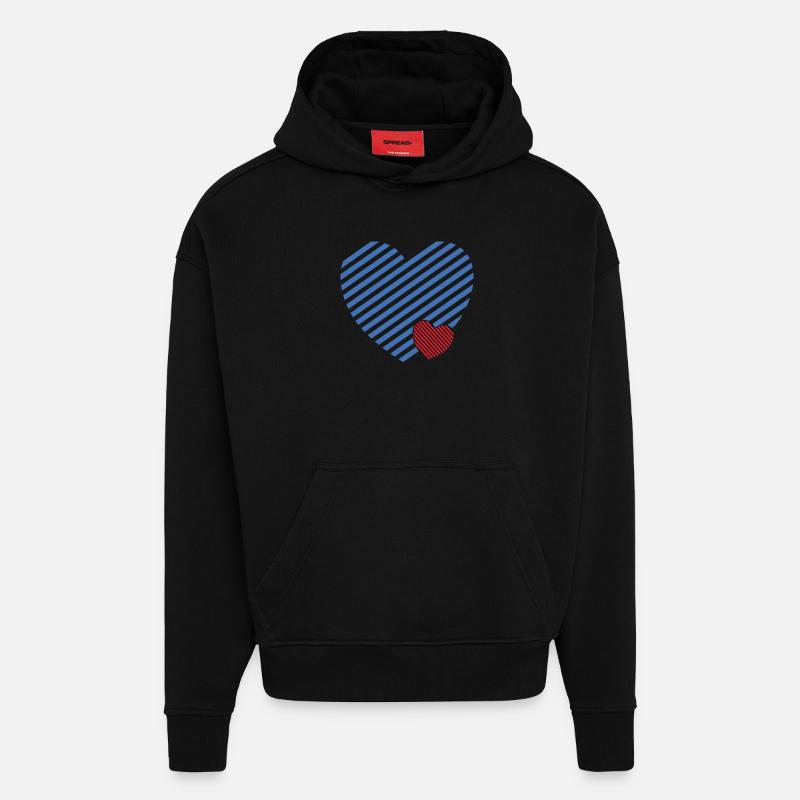 Double Heart - Idée cadeau textile design - Sweat à capuche bio épais oversize fabriqué en UE - SOLID BLACK