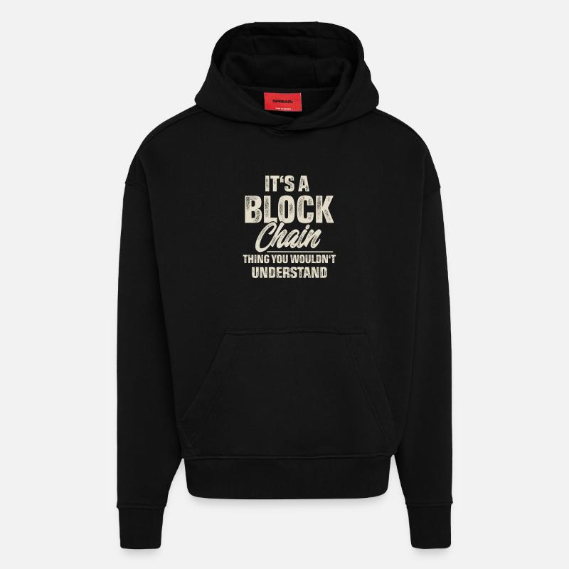 Crypto Blockchain - Sweat à capuche bio épais oversize fabriqué en UE - SOLID BLACK