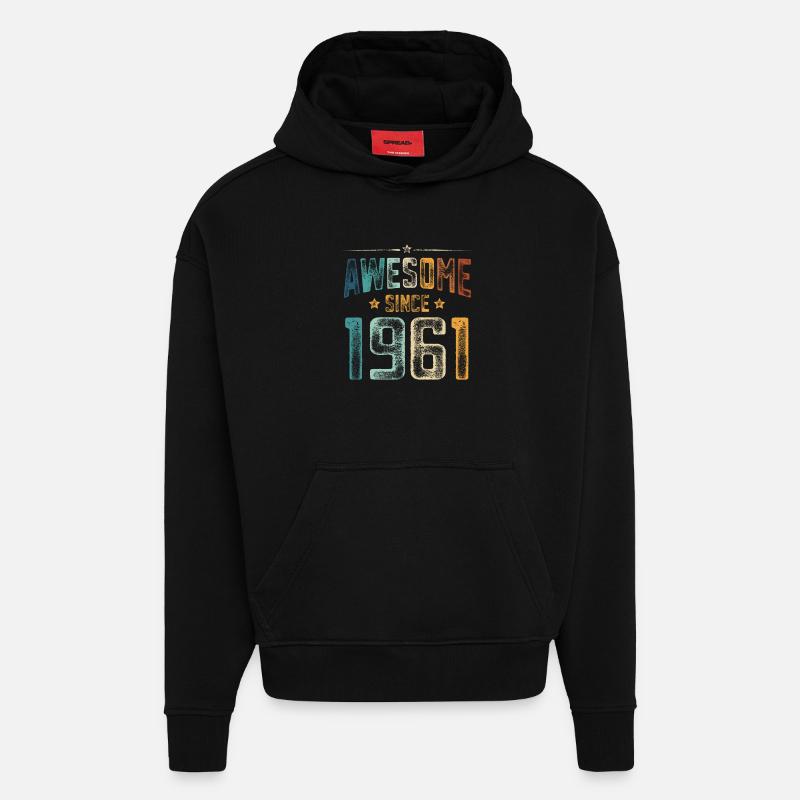1961 Naissance Année de naissance - Sweat à capuche bio épais oversize fabriqué en UE - SOLID BLACK