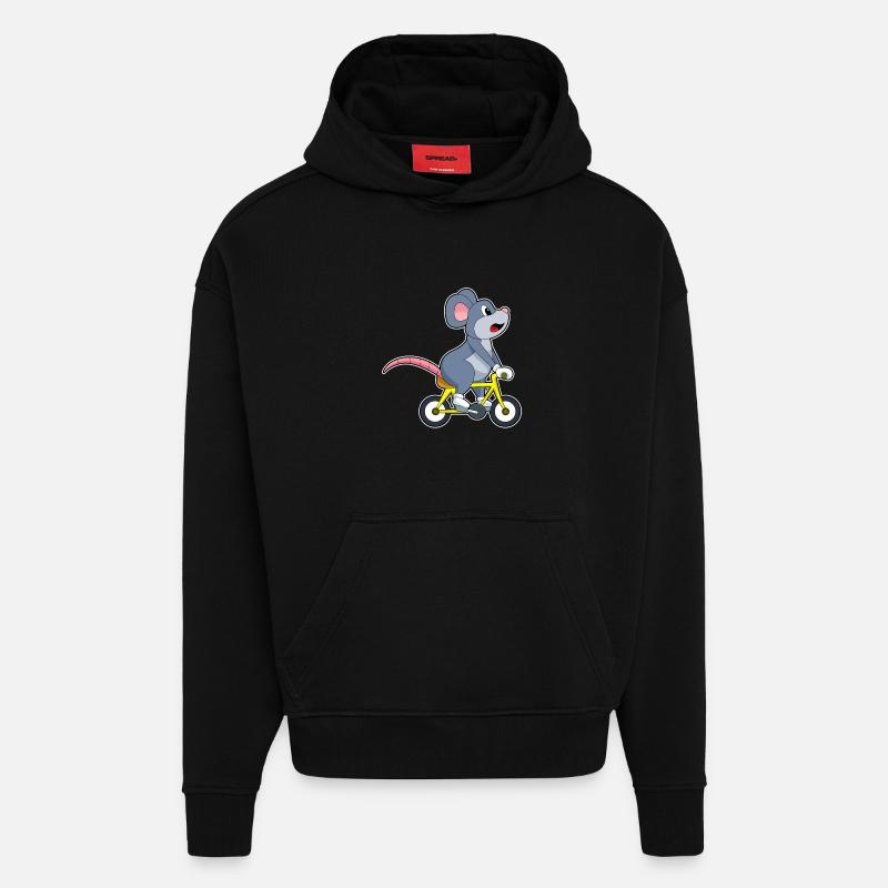 Souris avec vélo - Sweat à capuche bio épais oversize fabriqué en UE - SOLID BLACK