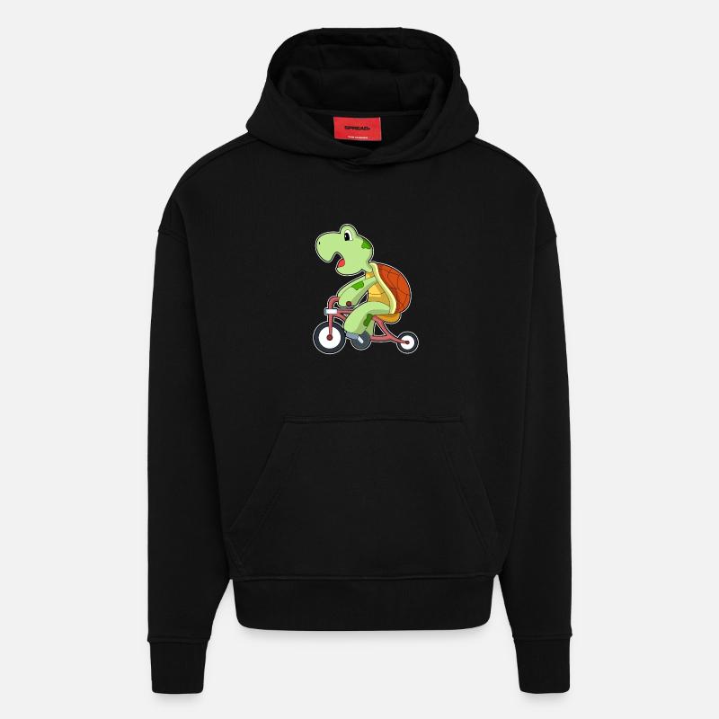 Tortue avec vélo - Sweat à capuche bio épais oversize fabriqué en UE - SOLID BLACK