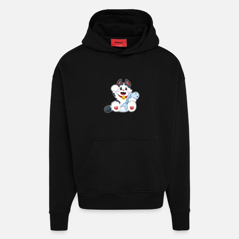 Poisson-chat - Sweat à capuche bio épais oversize fabriqué en UE - SOLID BLACK