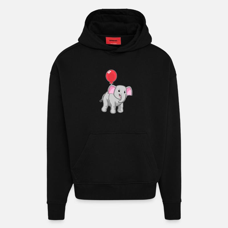 Elefant mit Luftballon - Hoodie- made by SPREAD  - SOLID BLACK