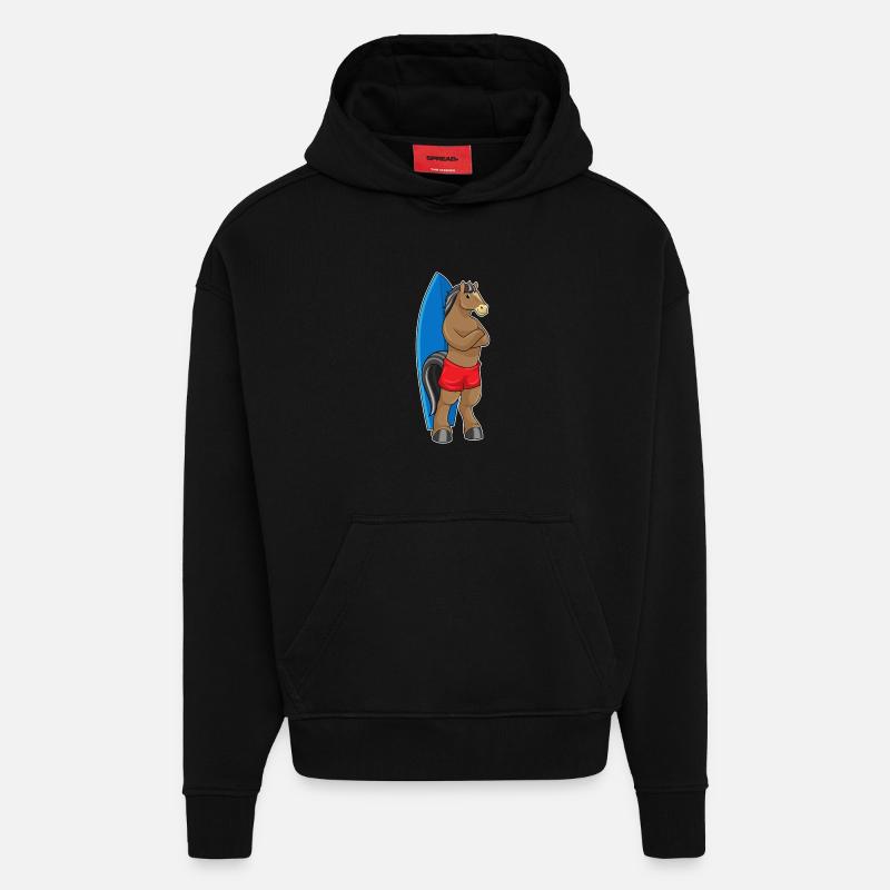 Pferd als Surfer mit Surfbrett - Hoodie- made by SPREAD  - SOLID BLACK