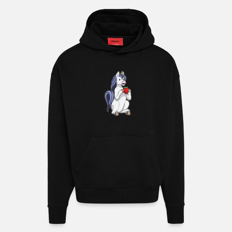 Einhorn Erdbeere - Hoodie- made by SPREAD - SOLID BLACK
