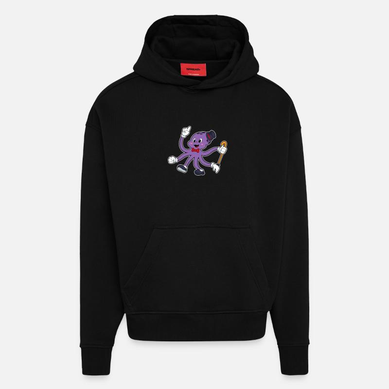 Krake als Zauberer mit Hut - Hoodie- made by SPREAD - SOLID BLACK
