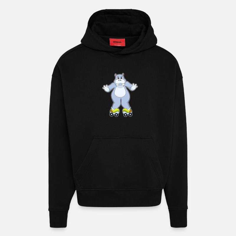 Nilpferd Rollschuhfahren Rollschuhe - Hoodie- made by SPREAD  - SOLID BLACK