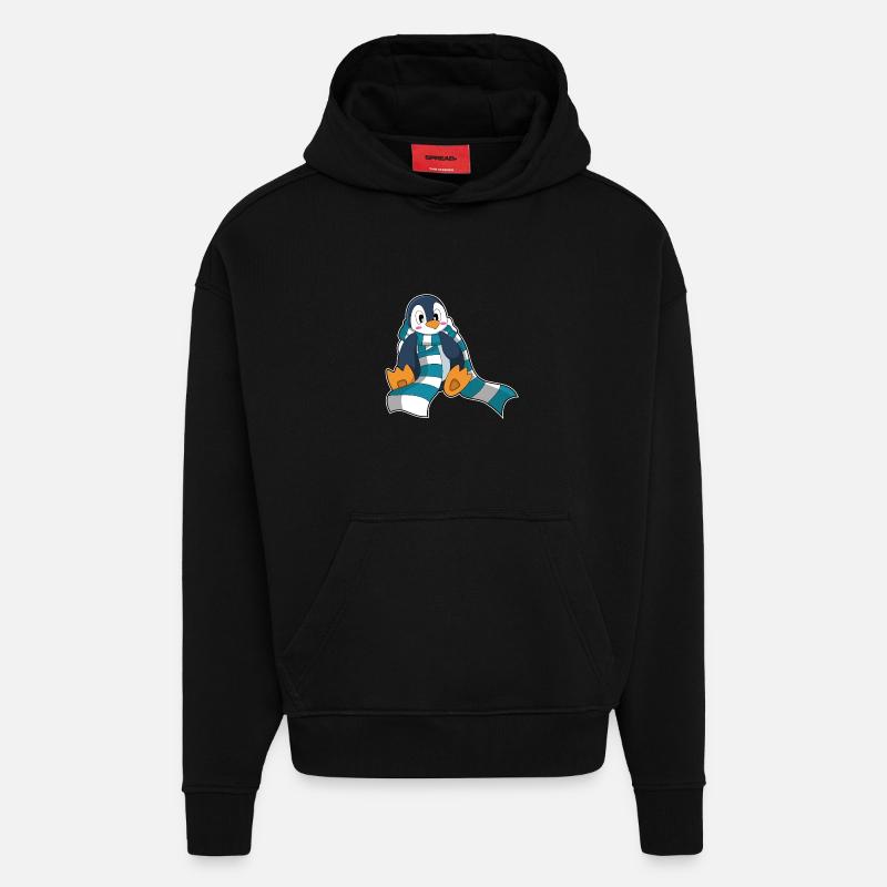 Pingouin avec foulard - Sweat à capuche bio épais oversize fabriqué en UE - SOLID BLACK