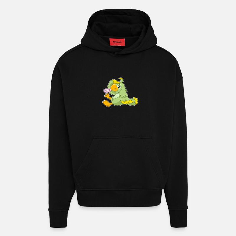 Perroquet avec thermomètre clinique - Sweat à capuche bio épais oversize fabriqué en UE - SOLID BLACK