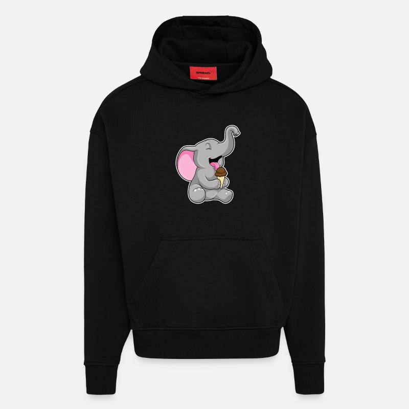 Glace gaufre éléphant - Sweat à capuche bio épais oversize fabriqué en UE - SOLID BLACK