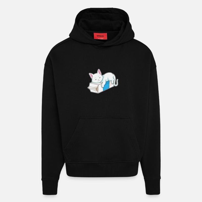 Chat au lait - Sweat à capuche bio épais oversize fabriqué en UE - SOLID BLACK