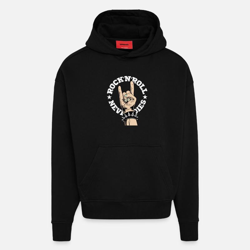 Rock'N'Roll Never Dies - Sweat à capuche bio épais oversize fabriqué en UE - SOLID BLACK