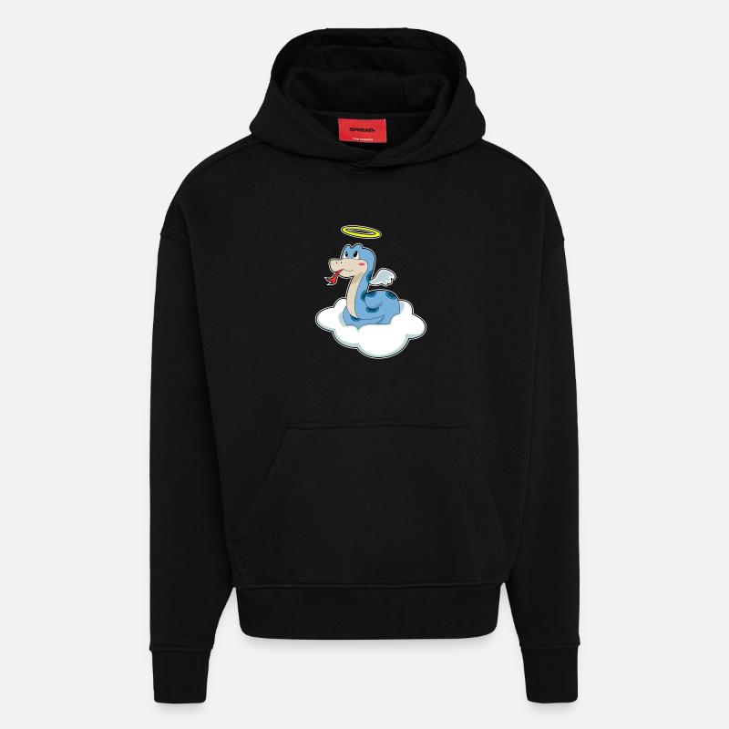 Serpent Nuage Ange - Sweat à capuche bio épais oversize fabriqué en UE - SOLID BLACK