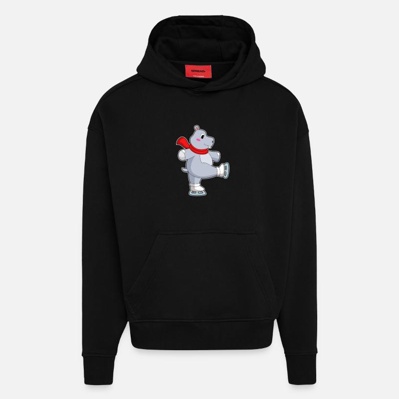Patins à glace Hippo - Sweat à capuche bio épais oversize fabriqué en UE - SOLID BLACK