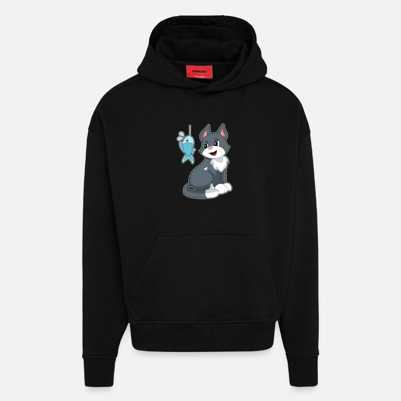 Poisson-appât chat - Sweat à capuche bio épais oversize fabriqué en UE - SOLID BLACK