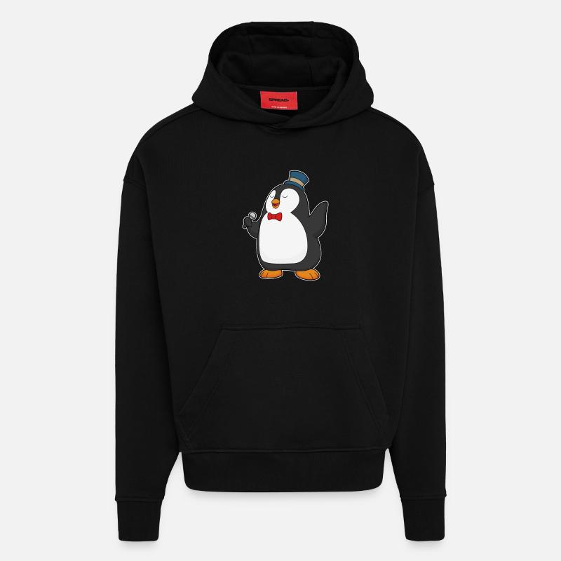 Penguin Singer Microphone - Sweat à capuche bio épais oversize fabriqué en UE - SOLID BLACK