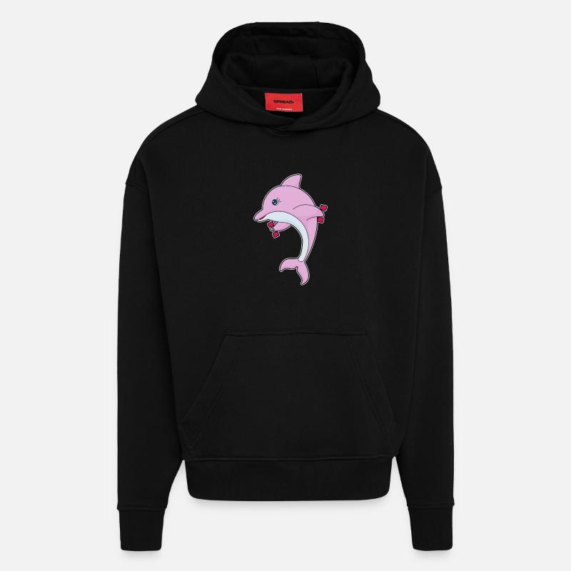 Dolphin Bodybuilder Dumbbells Bodybuilding - Sweat à capuche bio épais oversize fabriqué en UE - SOLID BLACK
