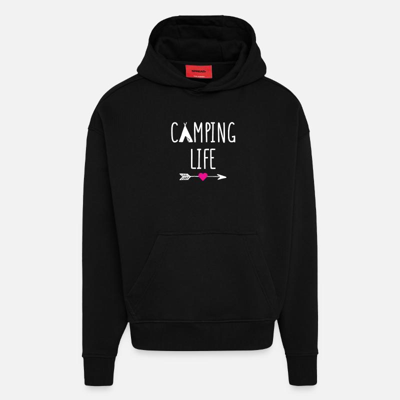 Vie de camping - Sweat à capuche bio épais oversize fabriqué en UE - SOLID BLACK