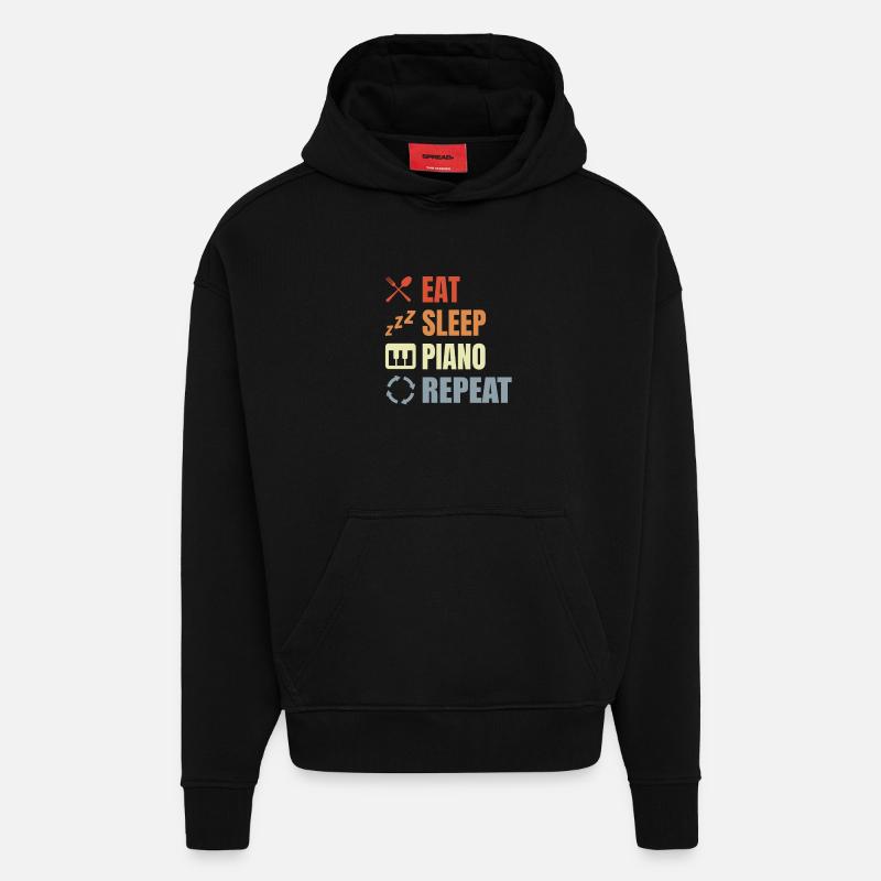 Manger Sleeping Piano Répéter - Sweat à capuche bio épais oversize fabriqué en UE - SOLID BLACK