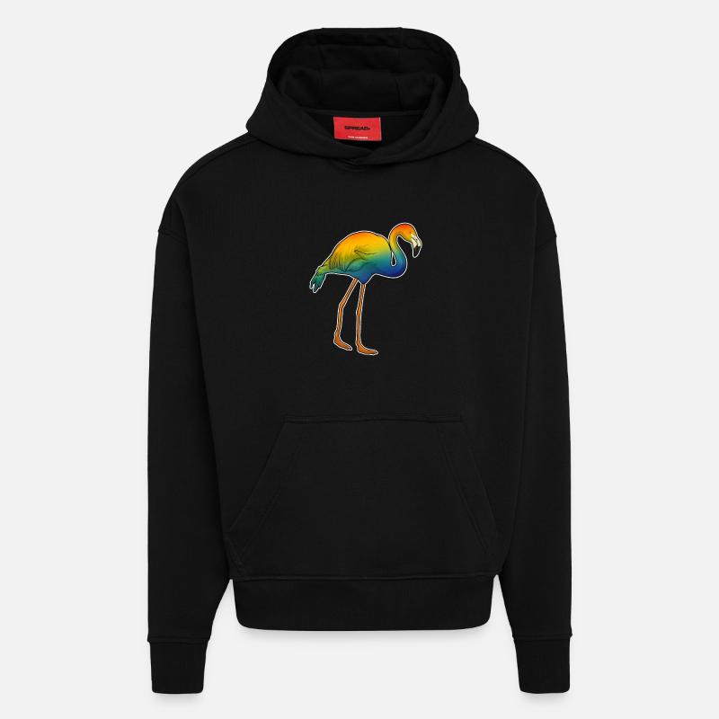 Flamant rose arc-en-ciel - Sweat à capuche bio épais oversize fabriqué en UE - SOLID BLACK