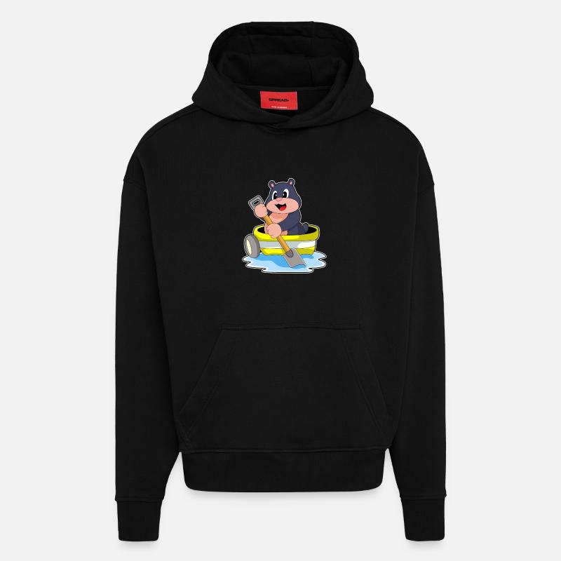 Mole Shovel Boat - Sweat à capuche bio épais oversize fabriqué en UE - SOLID BLACK