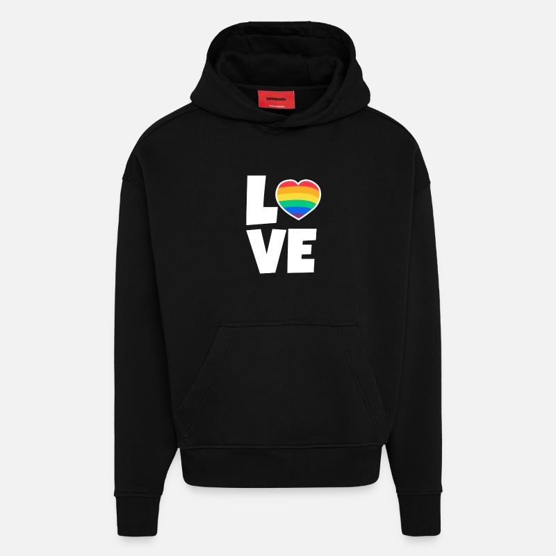 Saint-Valentin, Saint-Valentin, Saint-Valentin - Sweat à capuche bio épais oversize fabriqué en UE - SOLID BLACK