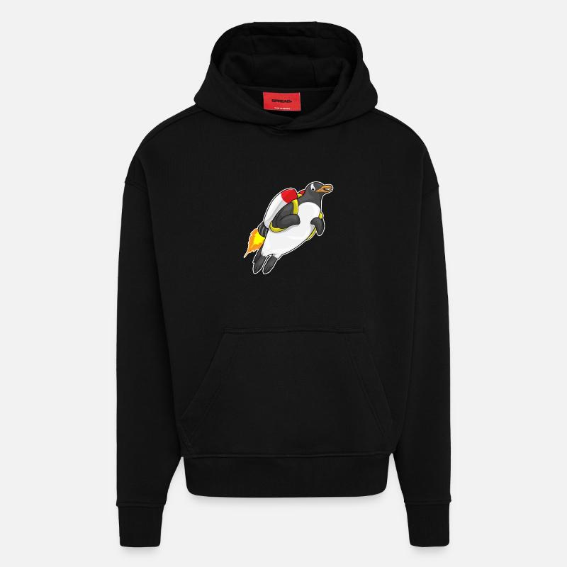 Pingouin volant jetpack - Sweat à capuche bio épais oversize fabriqué en UE - SOLID BLACK