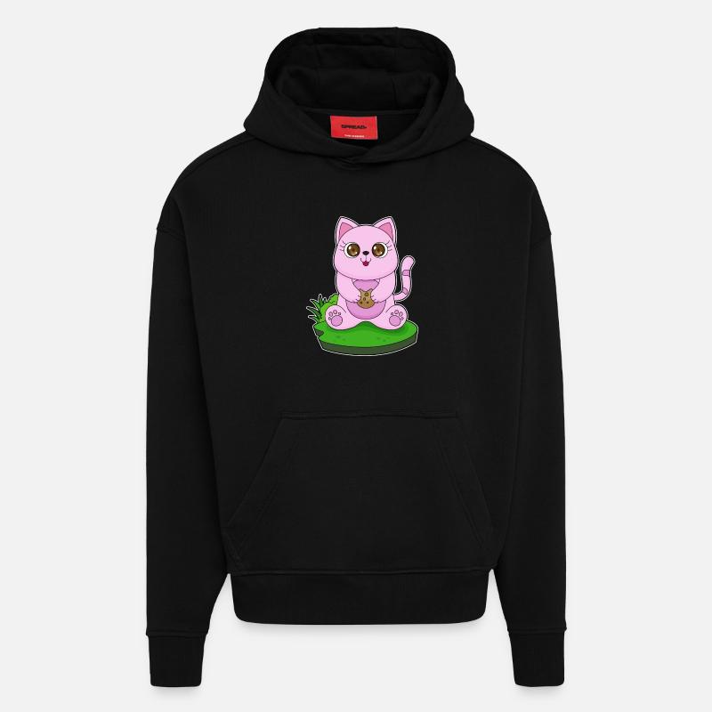 Chat Cookie - Sweat à capuche bio épais oversize fabriqué en UE - SOLID BLACK