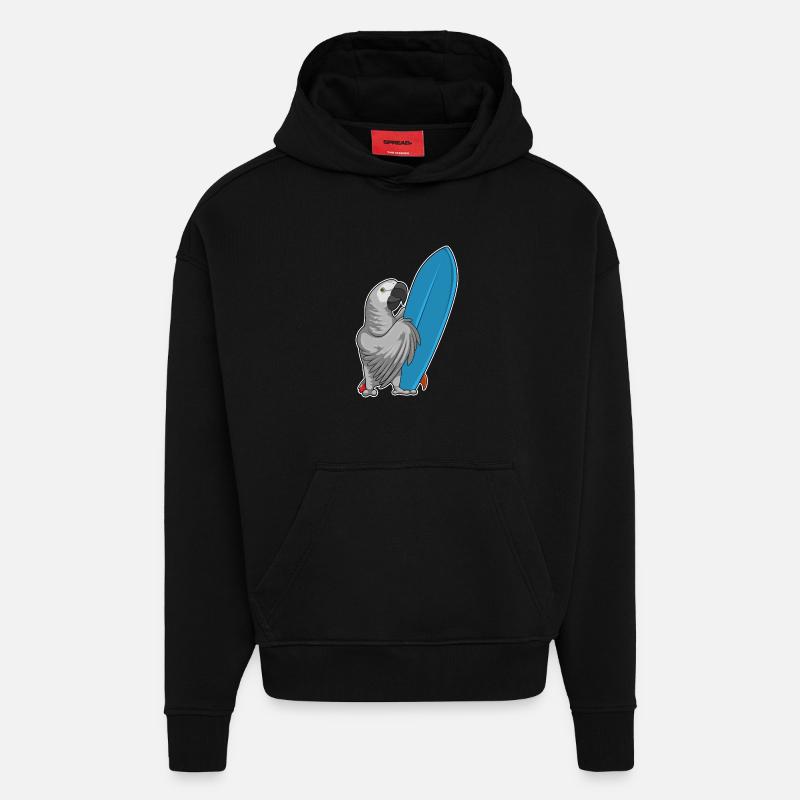 Parrot surf board Summer - Sweat à capuche bio épais oversize fabriqué en UE - SOLID BLACK