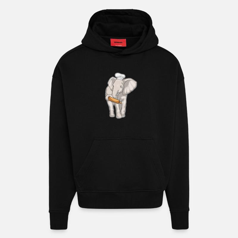 Elephant Baker Pasta Wood - Sweat à capuche bio épais oversize fabriqué en UE - SOLID BLACK