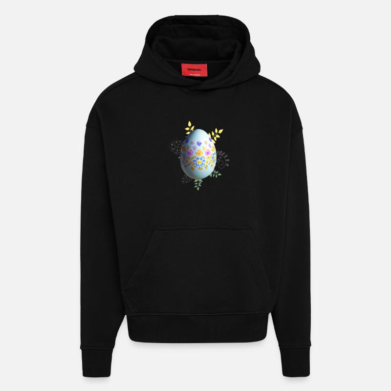 Floral Easter Egg - Hoodie- made by SPREAD - SOLID BLACK