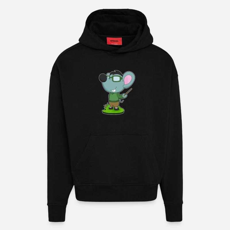 Mouse Teacher Pointer School - Hoodie- made by SPREAD - SOLID BLACK