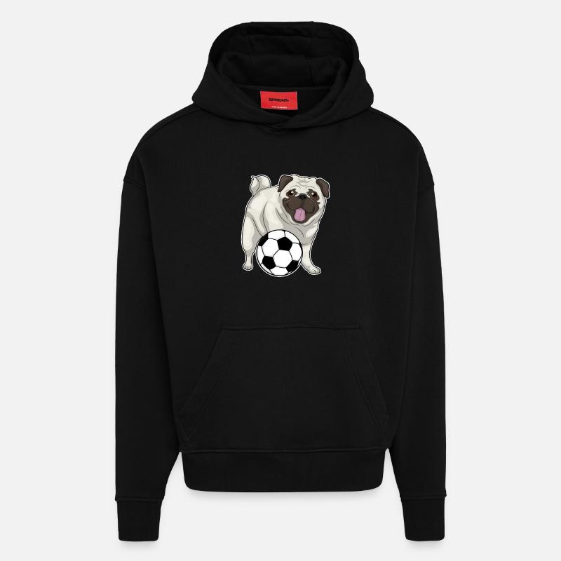 Pug Soccer Player Soccer - Sweat à capuche bio épais oversize fabriqué en UE - SOLID BLACK