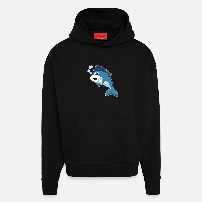Diplôme d’étudiant Dolphin - Sweat à capuche bio épais oversize fabriqué en UE - SOLID BLACK