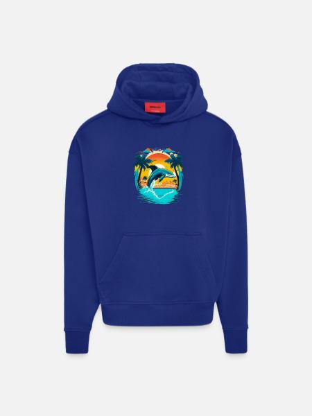 Jumping dolphin in sunset - Hoodie- made by SPREAD - SOLID BLACK