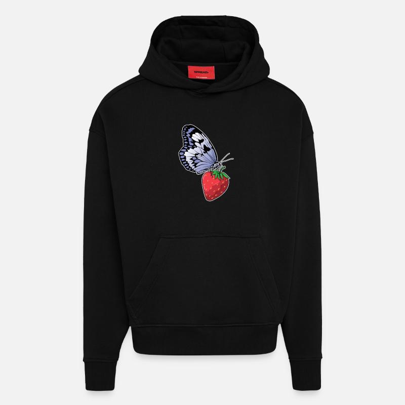 Fraise papillon - Sweat à capuche bio épais oversize fabriqué en UE - SOLID BLACK